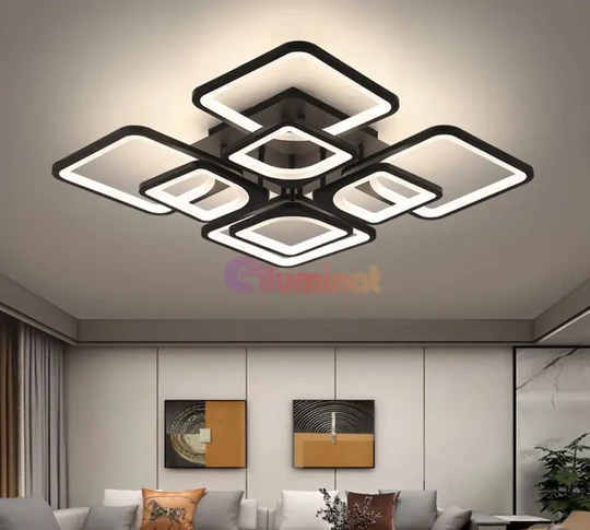 Lustra LED 4+4 Square Gigant Black Echivalent 1000W Telecomanda