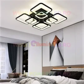 Lustra LED 4+4 Square Gigant Black Echivalent 1000W Telecomanda 1