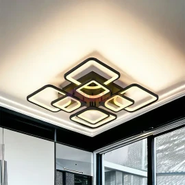 Lustra LED 4+4 Square Gigant Black Echivalent 1000W Telecomanda 3