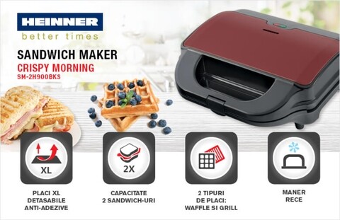 Sandwich maker Heinner, 900 W, placi detasabile, grill