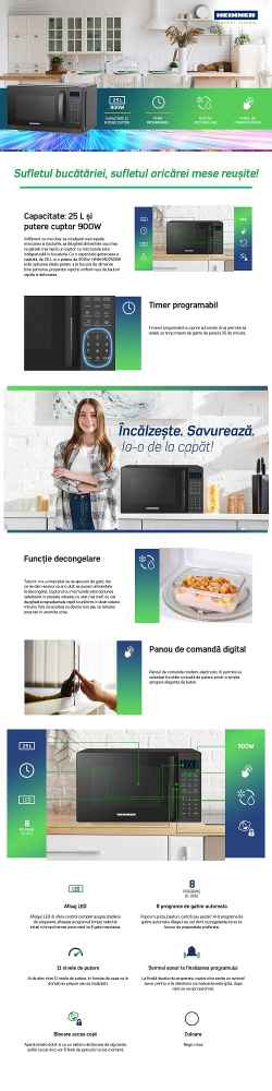 Cuptor cu microunde Heinner HMW, 25 l, Control digital, 900W 1