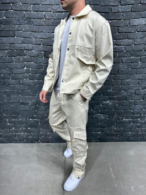 Trening pentru barbati relaxed fit zippers beige