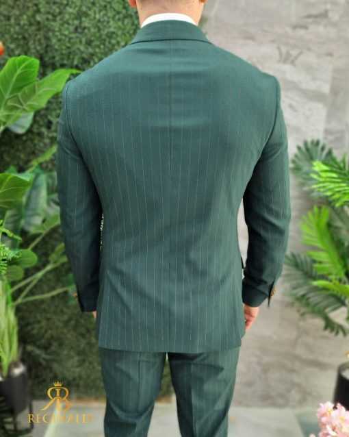 Costum Verde in dungi cu butoni aurii, Sacou si Pantalon 2