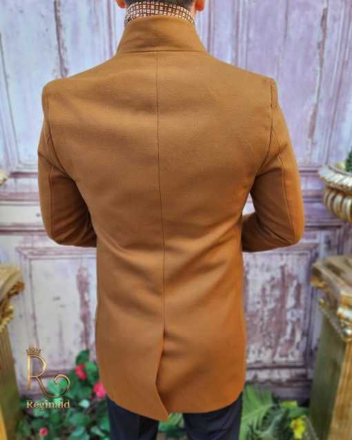 Palton de bărbați, Slim Fit, Maro cu guler textil 2