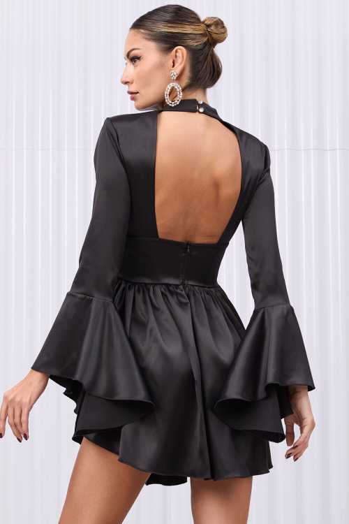 Rochie Dama, din Satin, cu Spate Gol si Brau Tip Cors - de ocazie 1