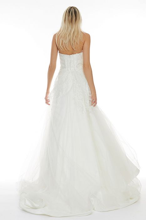 Rochie de mireasa lunga, alba cu corsaj in linia A, Hara 1