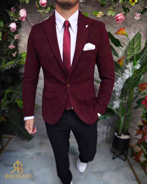 Sacou visiniu texturat de barbati, Slim Fit