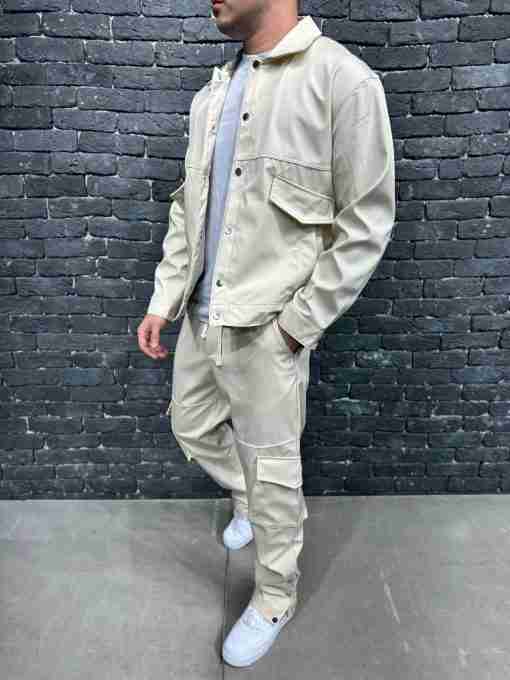 Trening pentru barbati relaxed fit zippers beige
