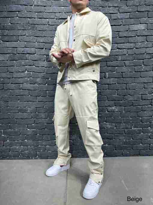 Trening pentru barbati relaxed fit zippers beige 1